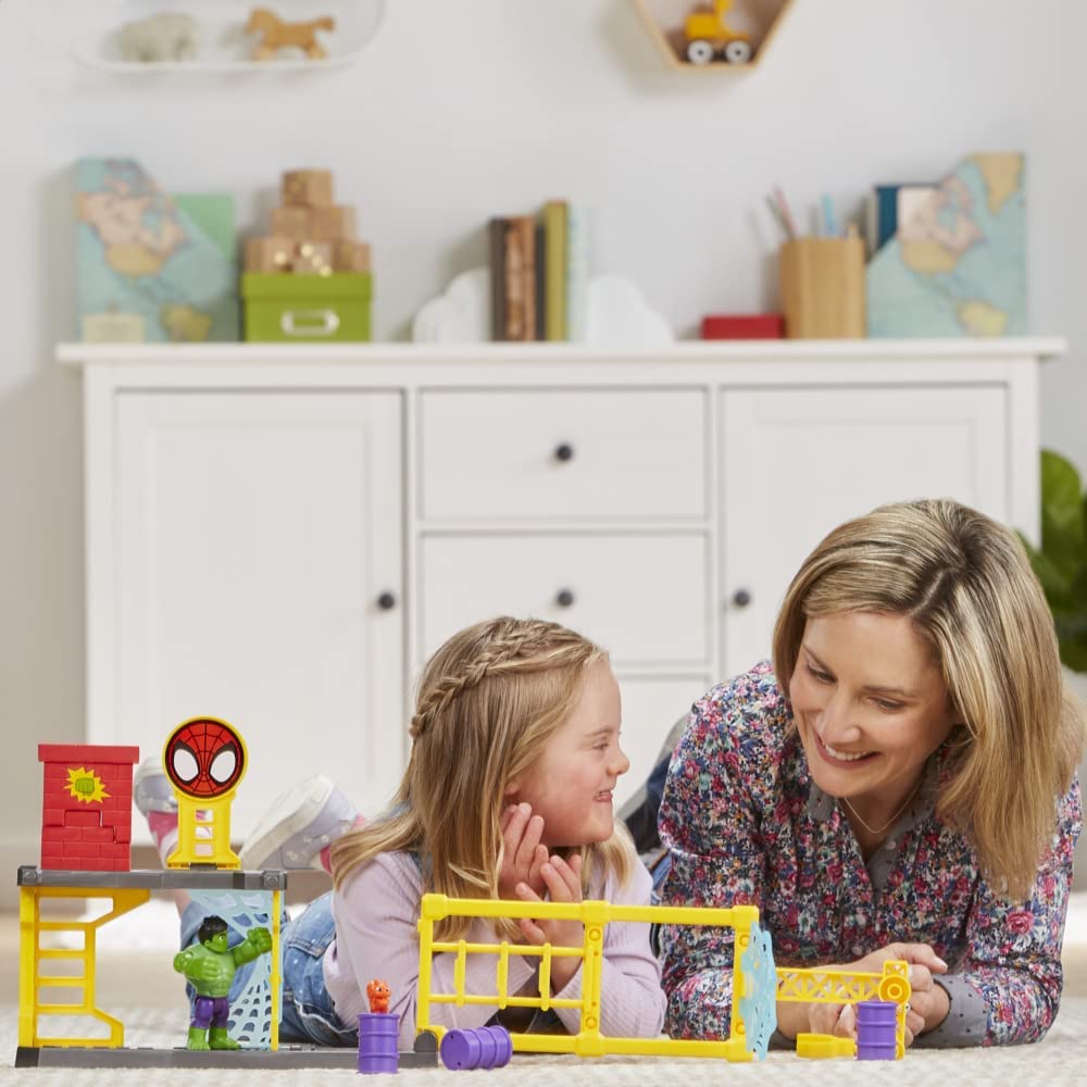Spidey and His Amazing Friends Hulk movable crane supports imaginative construction play.