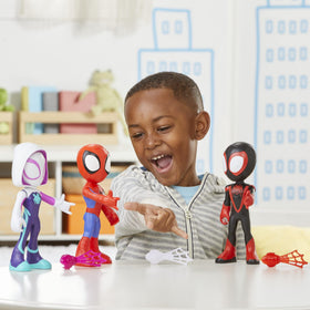 Spidey and His Amazing Friends web accessory on the Spider-Man figure for interactive play.