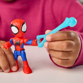 Detachable web accessory connects to figure hand and vehicle