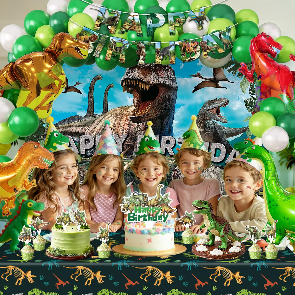 SPIGHTDEX dinosaur balloons arch creates a focal photo-worthy centerpiece.