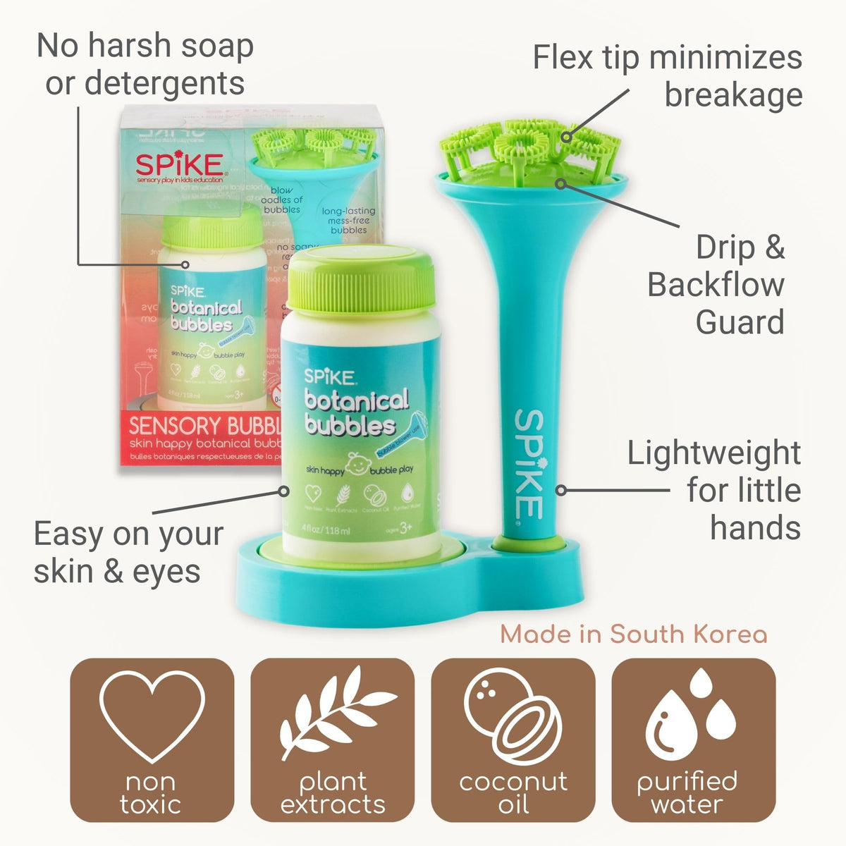 SPIKE bubble blower action Aqua enables quick dip and twirl for young users.