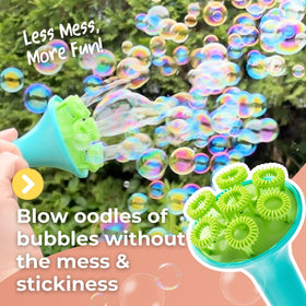 SPIKE Bubble solution bottle Aqua showing skin-friendly formula for kids' bubbles.