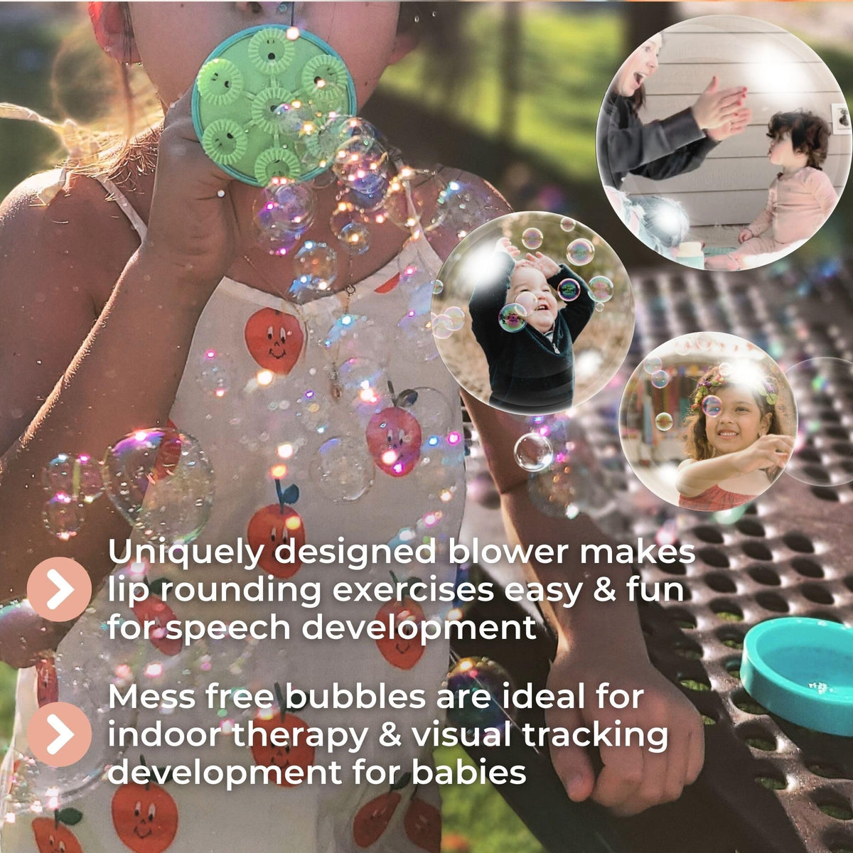 SPIKE therapy-friendly Aqua bubble play supports speech and visual tracking during sessions.