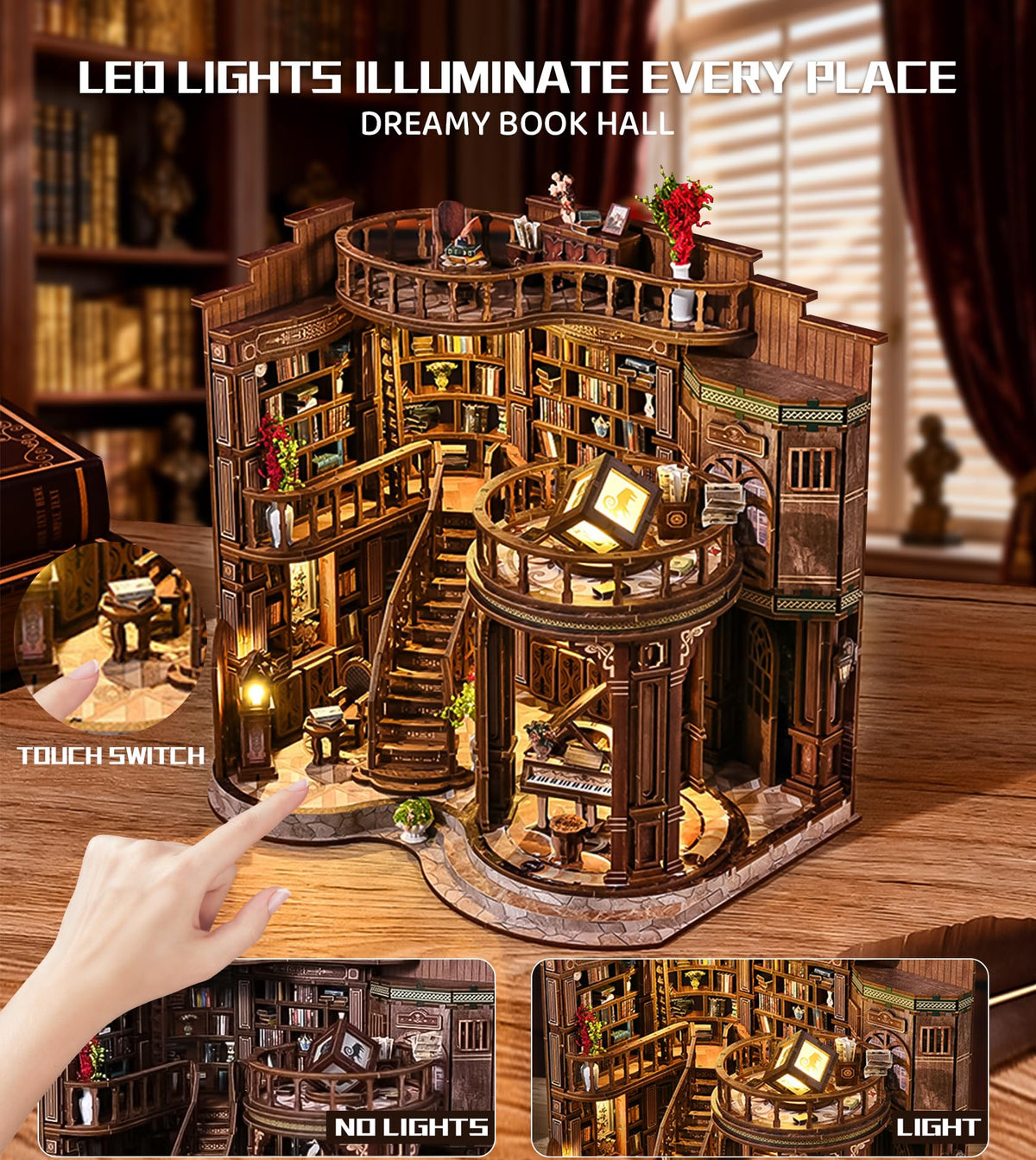 Spilay wall-of-bookshelves creates a charming library scene on your desk.