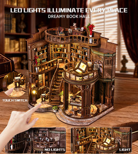 Spilay wall-of-bookshelves creates a charming library scene on your desk.