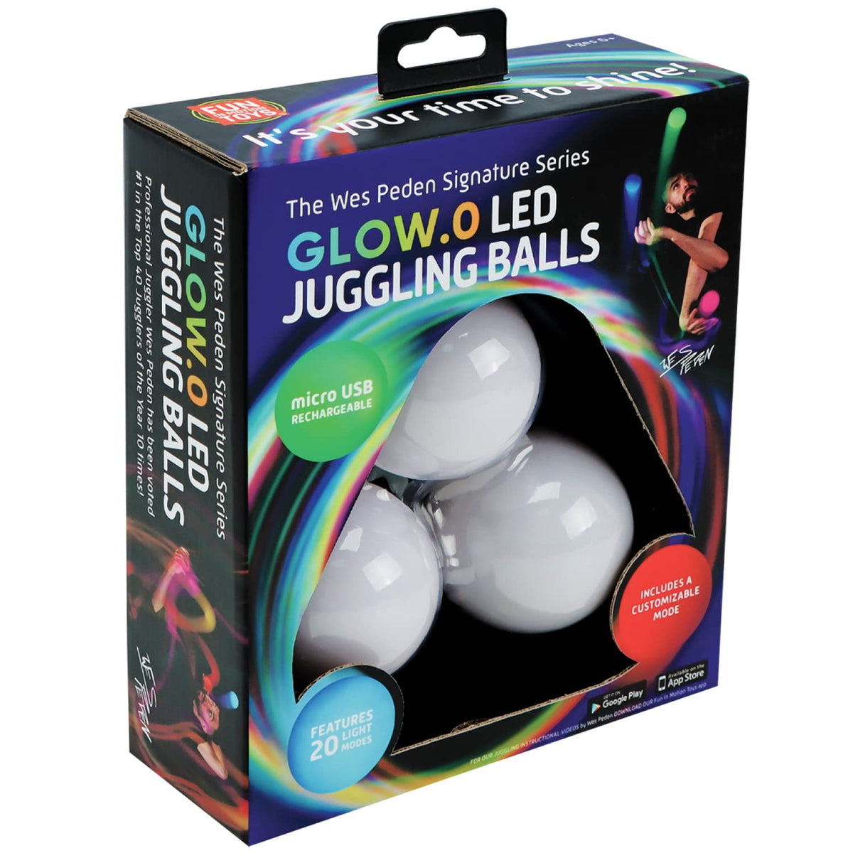 SPIN BALLS LED juggling glow balls in action with Wes Peden model for vibrant performance visuals