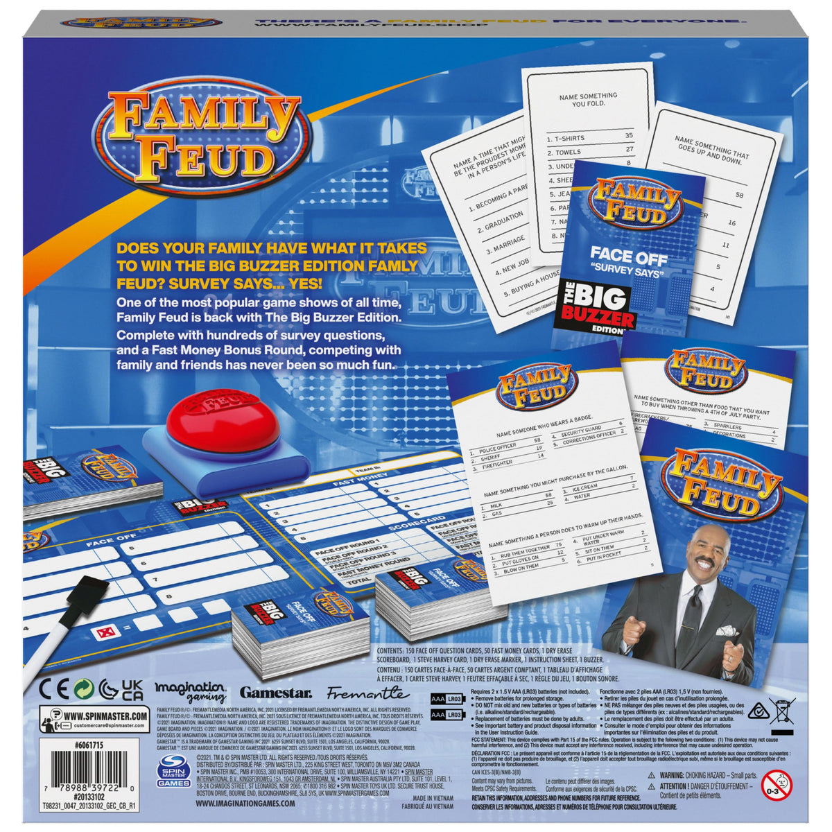 Card collection for Spin Master Family Feud Big Buzzer offering diverse prompts