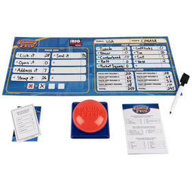 Instructions deck for Spin Master Family Feud Big Buzzer setup and play
