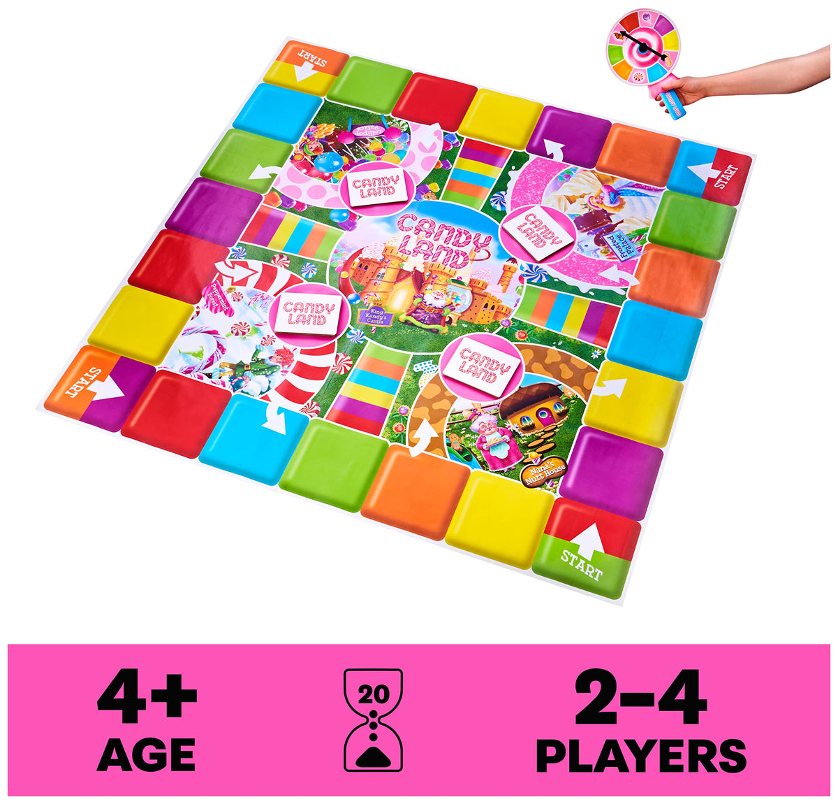 Candy Land Giant Edition lollipop spinner demonstrates color-based moves.