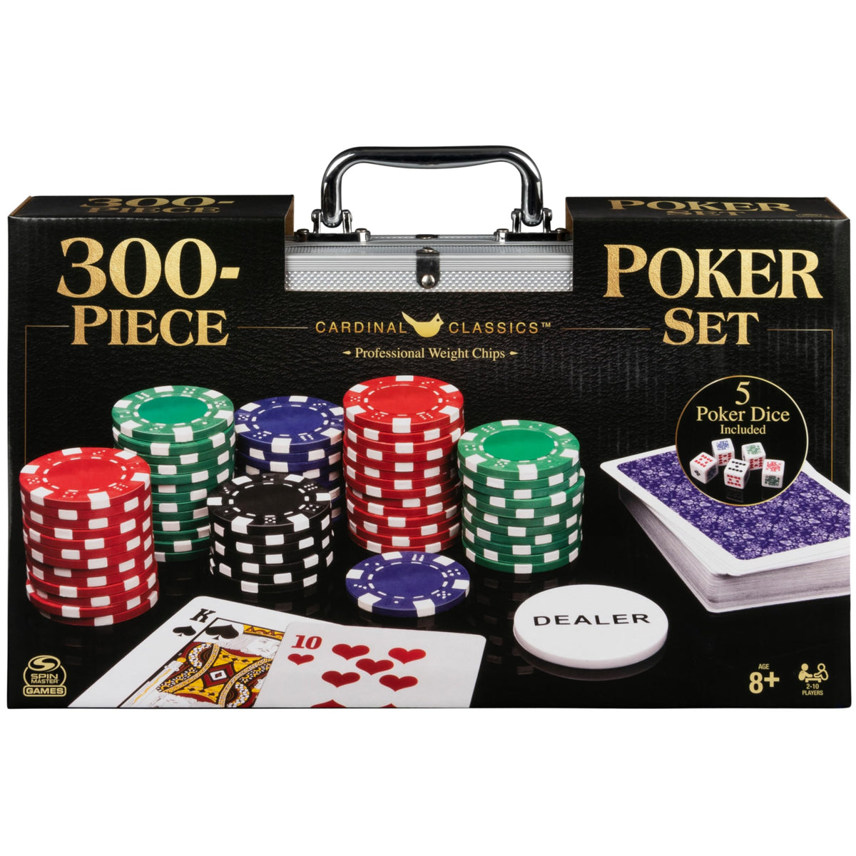 Spin Master Games Cardinal Classics poker set with aluminum case for easy transport.