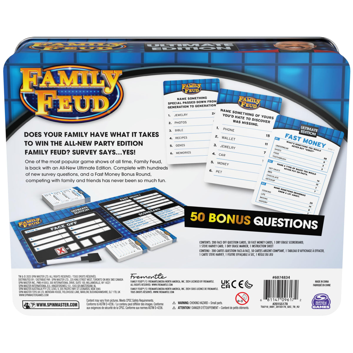 Instructions for Spin Master Games Family Feud Ultimate Edition provide simple setup tips.