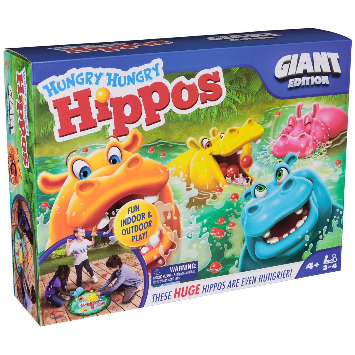 Spin Master Games Hungry Hungry Hippos Giant Edition family-friendly party game for four players.