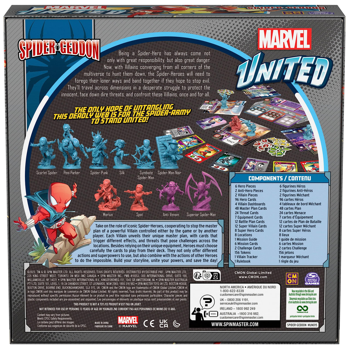 Spin Master Marvel United Spider-Geddon box art captures Spider-Verse energy.