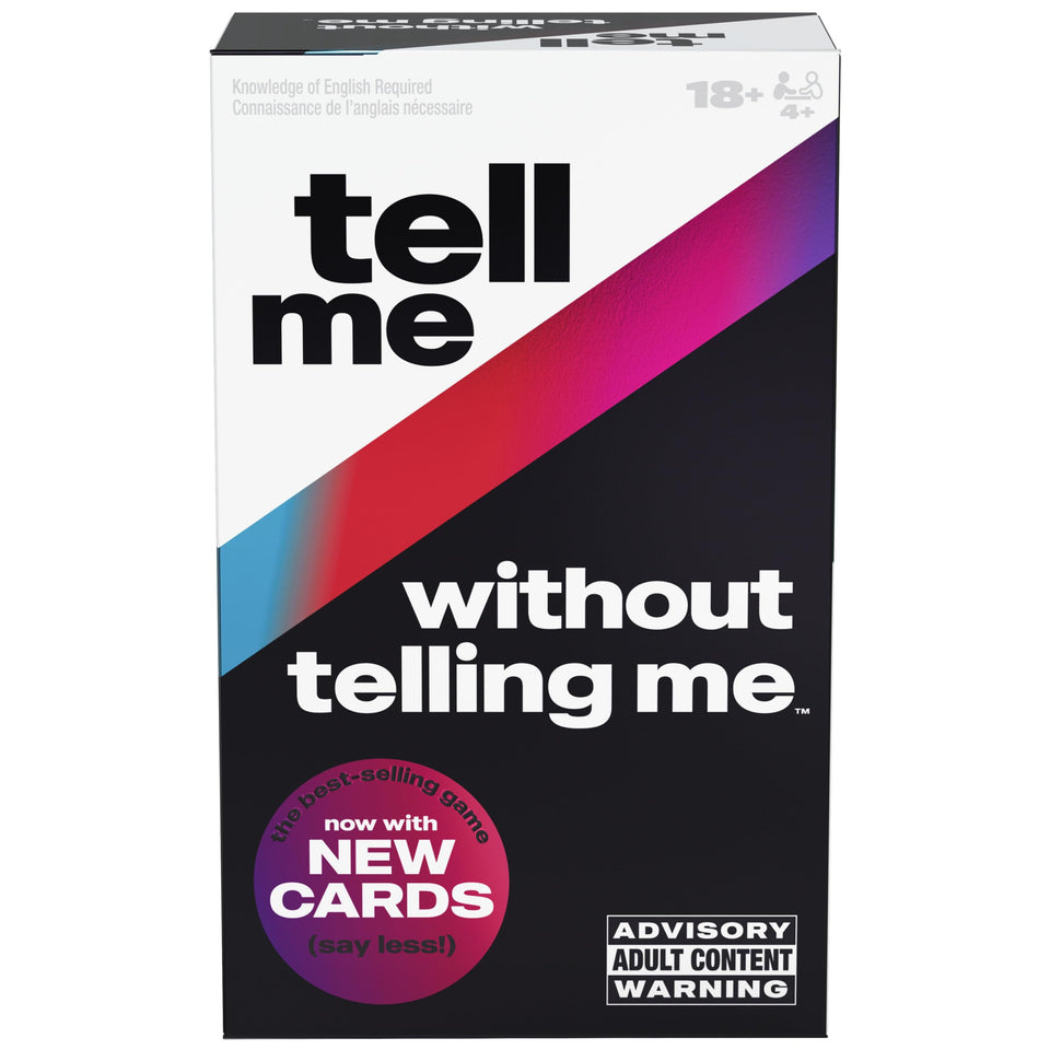 Spin Master Tell Me Without Telling Me 2025 cards laid out for quick party guessing.