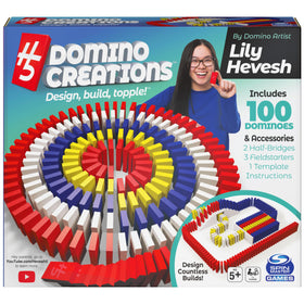 Spin Master Lily Hevesh 100-piece domino set in vibrant colors for creative builds.