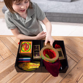 Spin Master Melissa and Doug deluxe wooden magic set presents the Egyptian prediction for dramatic reveals.