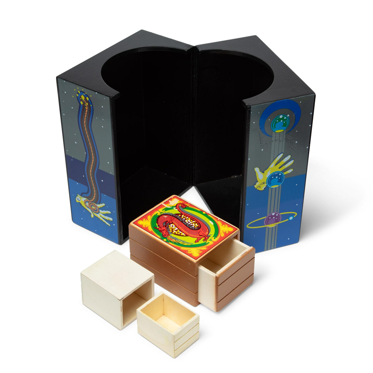Spin Master Melissa and Doug deluxe wooden magic set includes secret silks for smooth vanishing reveals.