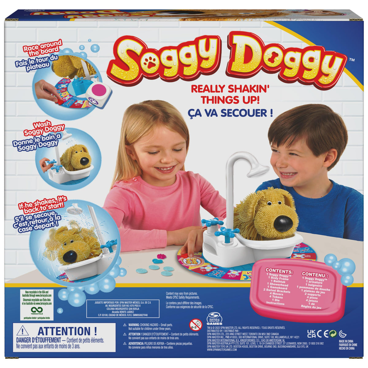 Spin Master Soggy Doggy box contents laid out for setup