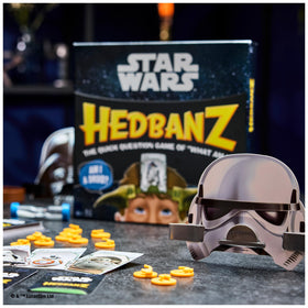 Deluxe Hedbanz box and headplates shown, ideal for tidy storage and quick setup.