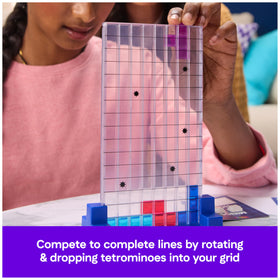 Tetrimino cards reveal shapes and next pieces to guide strategy