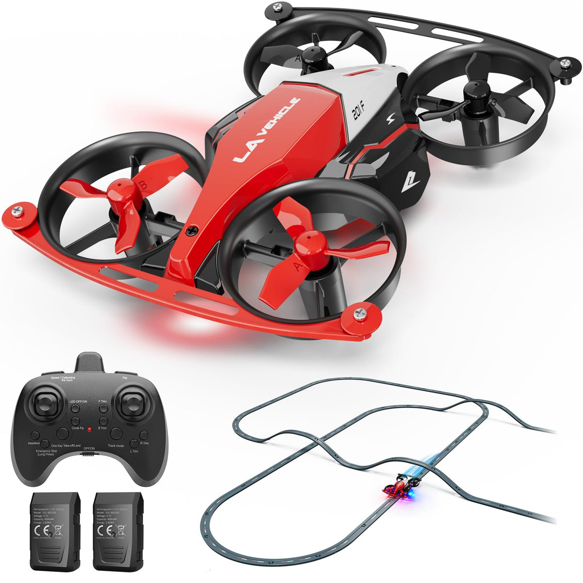 SPINORBITOR drone in indoor flying car mode ready for kid-friendly play and exploration