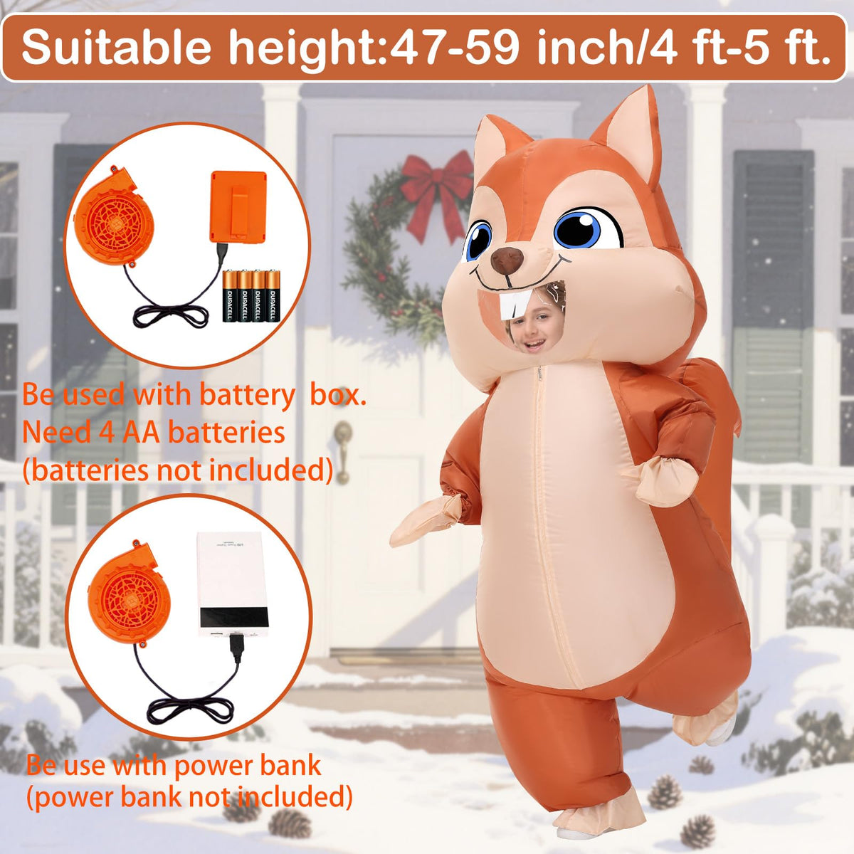 Spinosaurus inflatable squirrel costume with blower assembly enabling quick inflation