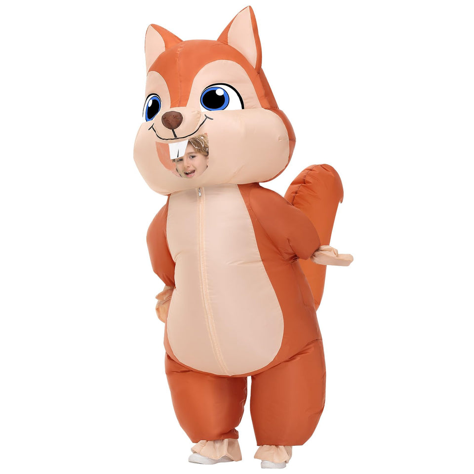 Spinosaurus inflatable squirrel costume worn by child for fun and high visibility
