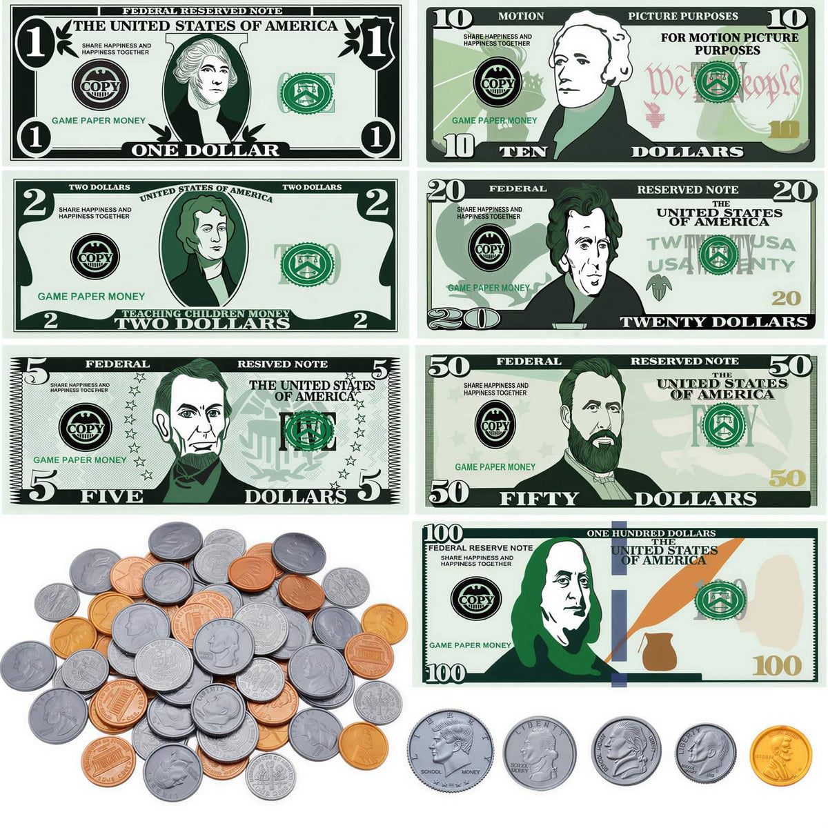Spiricrystal 600-pcs bills display supports hands-on counting and change practice