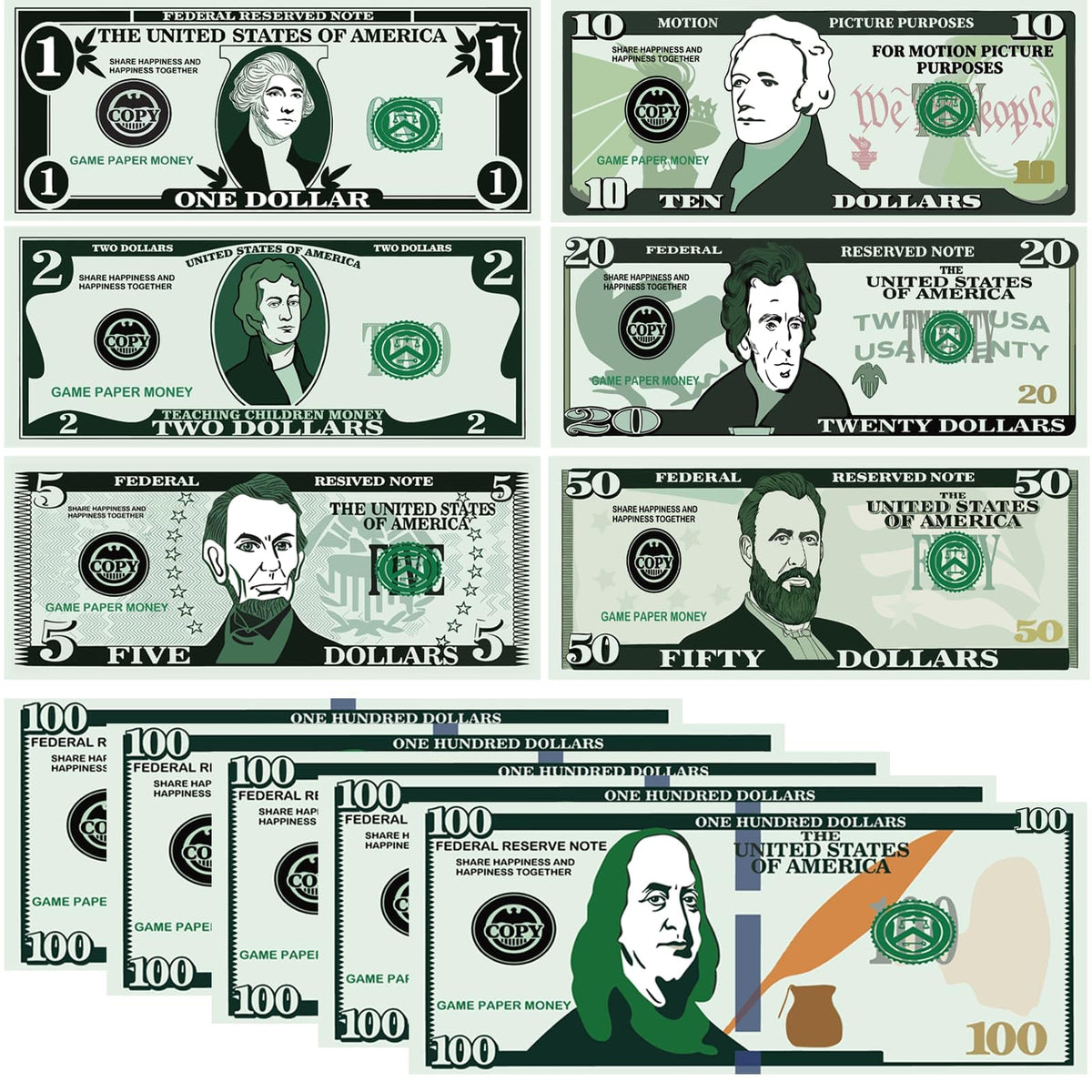 Spiricrystal 700pcs play money bills in vibrant colors for classroom math practice