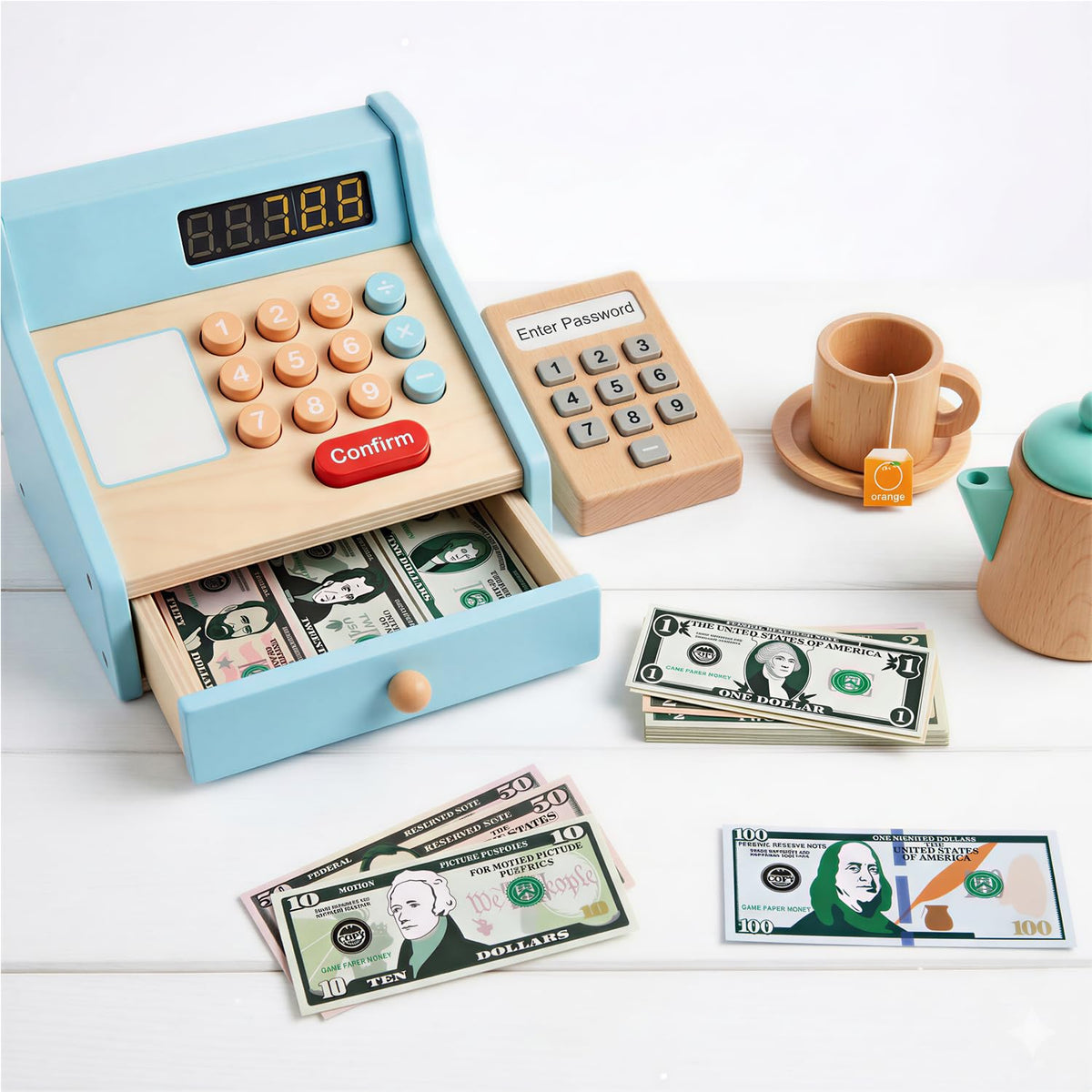 Spiricrystal cash-register fit keeps bills and coins organized in game setups