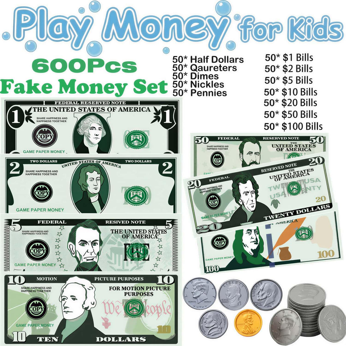 Spiricrystal plastic coins collection provides tactile currency for sorting and recognition