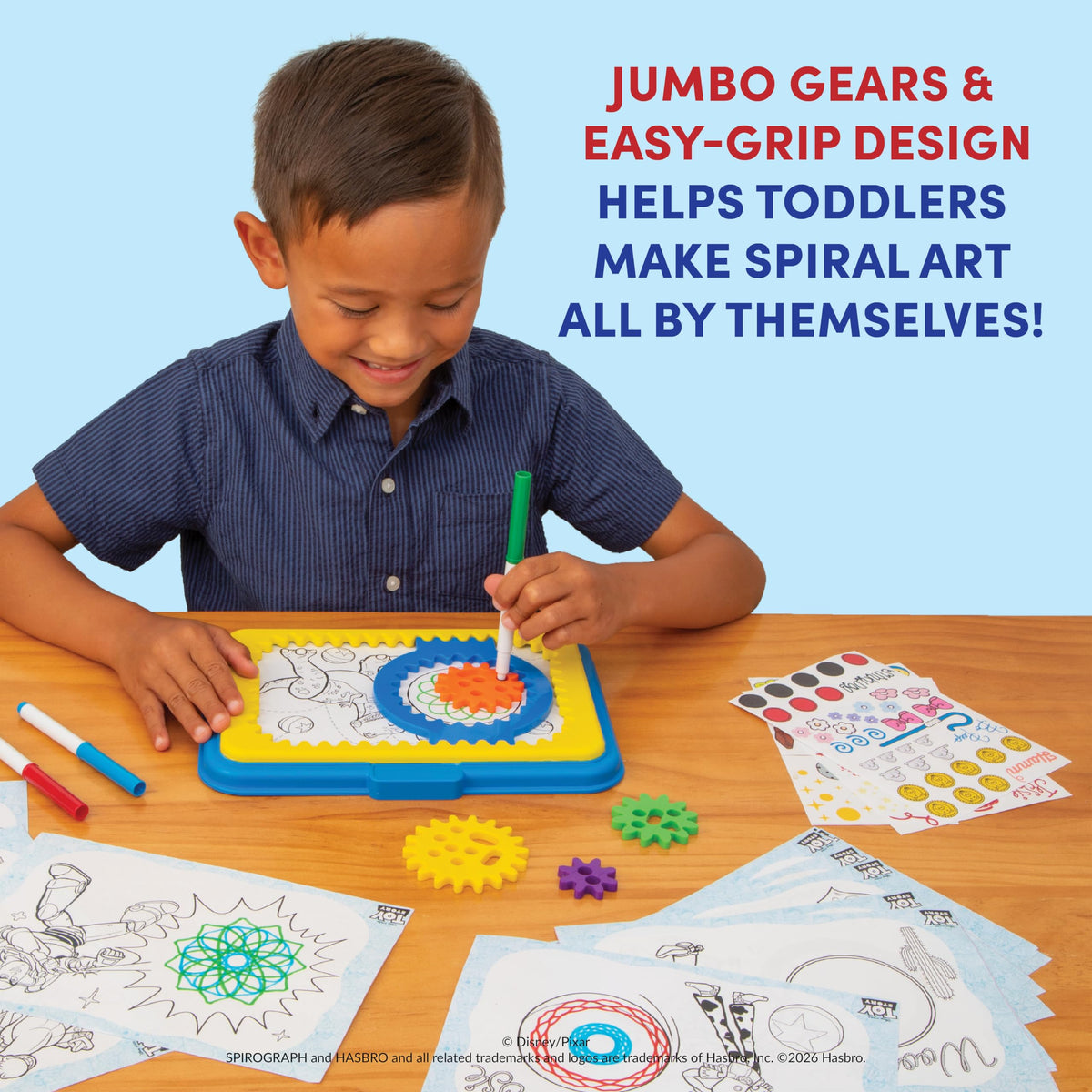 Spirograph Disney Jr. storytelling sheets invite imaginative scenes and storytelling play.