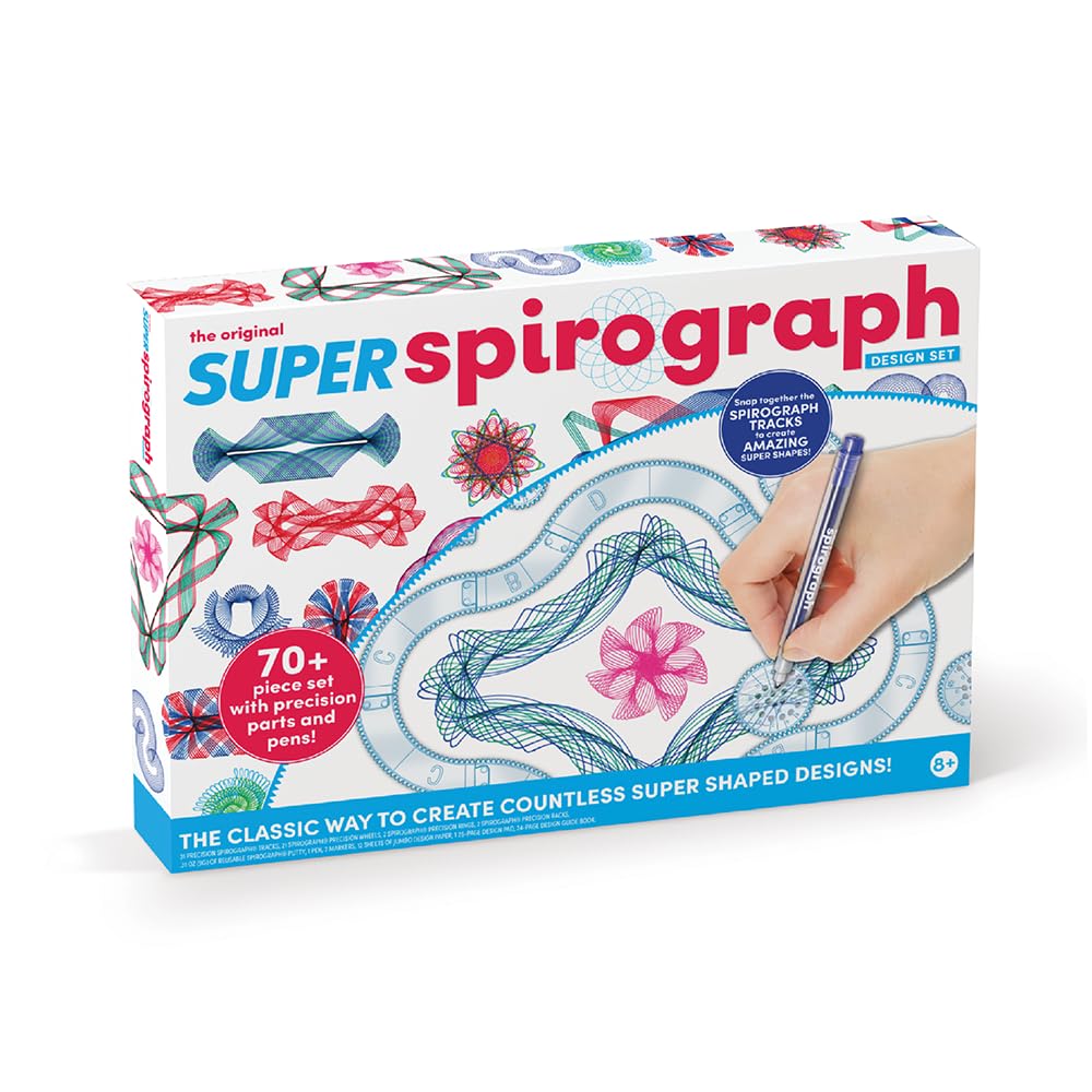 Spirograph Super Set with case and pens enabling precise, creative pattern design for budding artists.