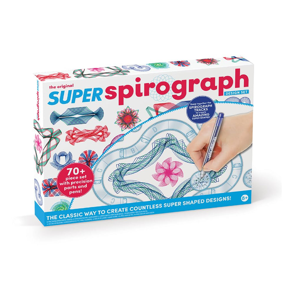 Spirograph Super Set with case and pens enabling precise, creative pattern design for budding artists.