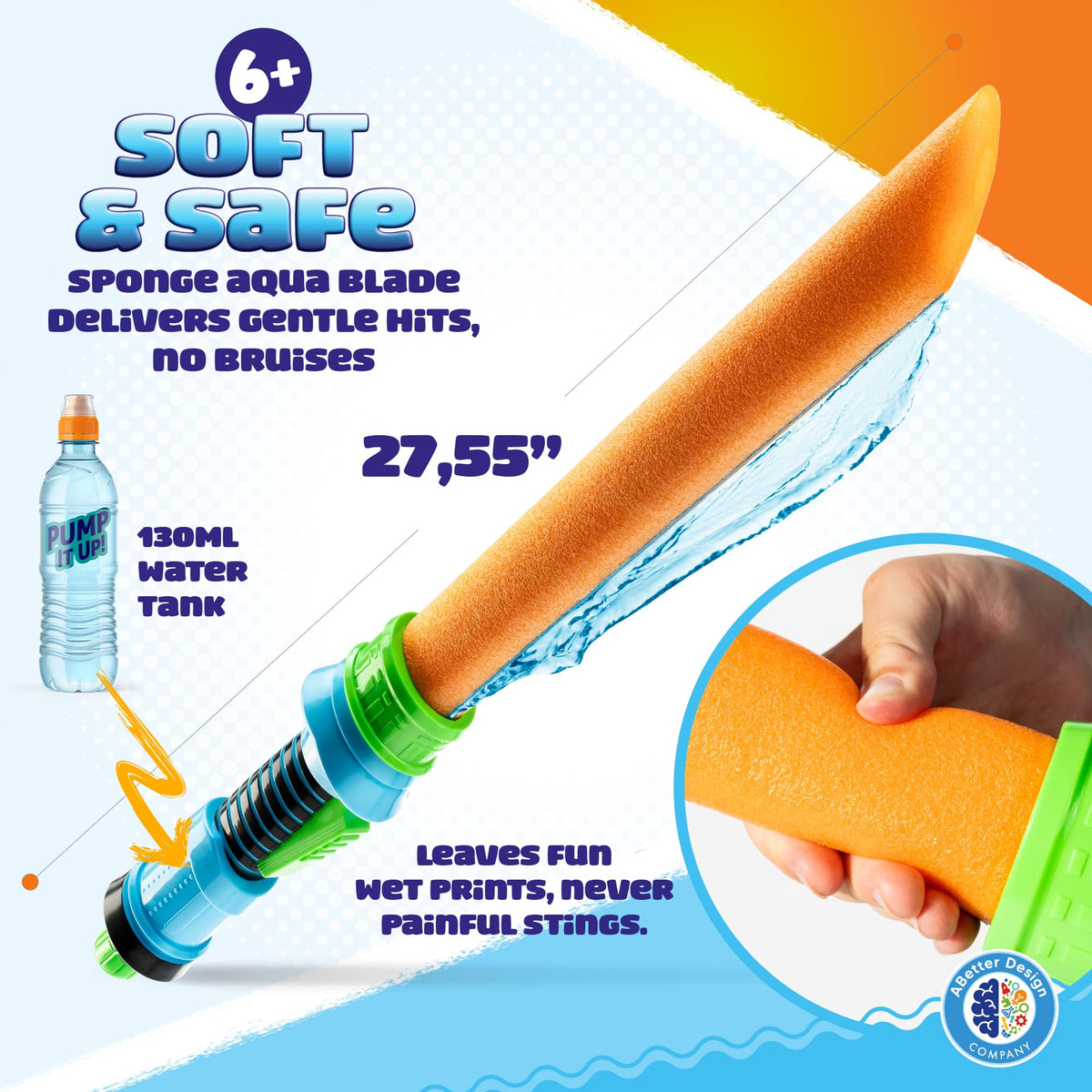 SPLASH JAM AQUA SWORD soft foam sword with gentle play.