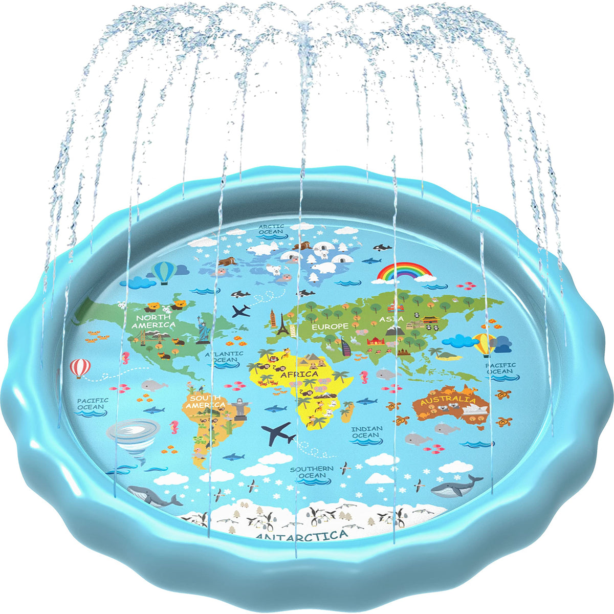 SplashEZ 3-in-1 splash pad featuring learning mat for educational water play.