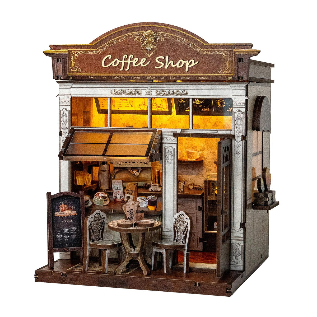 SPONGE PIPI Book Nook Kit coffee shop display with assembled miniature scene for shelf decor