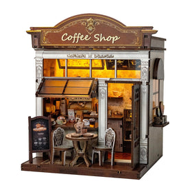 SPONGE PIPI Book Nook Kit coffee shop display with assembled miniature scene for shelf decor
