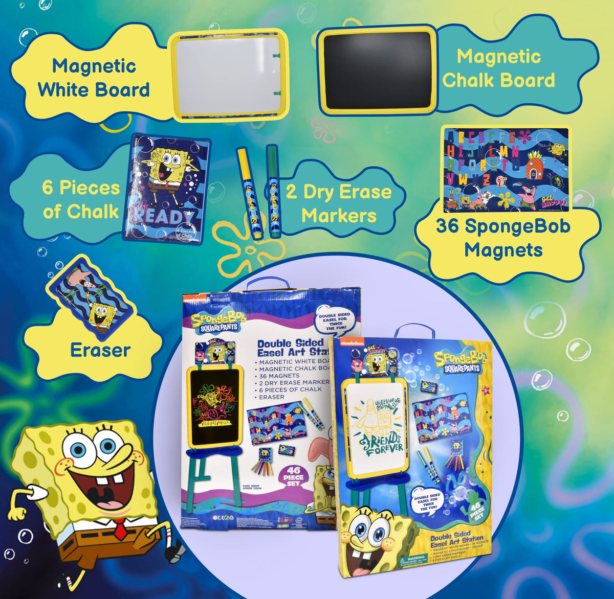 SpongeBob SquarePants easel with chalkboard side for classic drawing