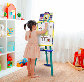 Built-in tray keeps supplies organized during creative sessions on the SpongeBob easel