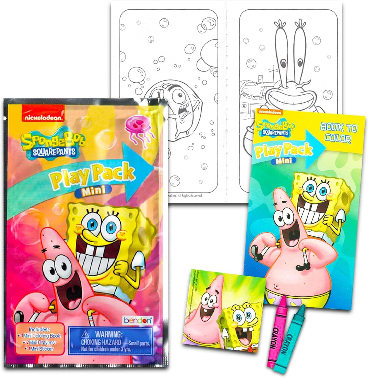 SpongeBob coloring pages and stickers inside compact party packs for kids' events