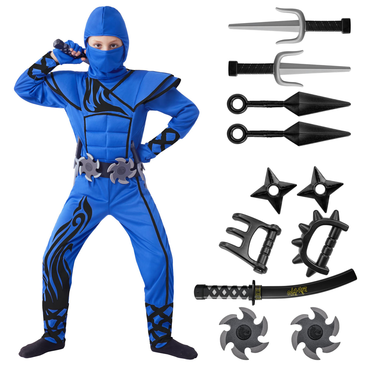 Spooktacular Creations blue black ninja costume for parties and events.
