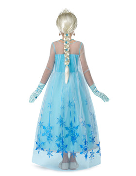 Child wearing ice princess dress at a party for a festive look.
