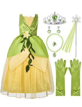 Spooktacular Creations frog princess dress in green satin top, comfortable and bright for Halloween cosplay