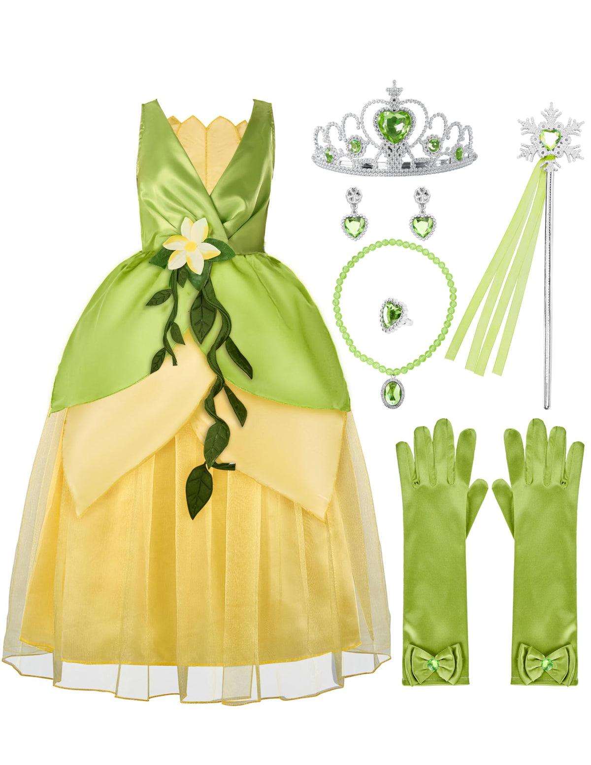 Spooktacular Creations frog princess dress green with satin top and mesh skirt, ideal for Halloween dress-up