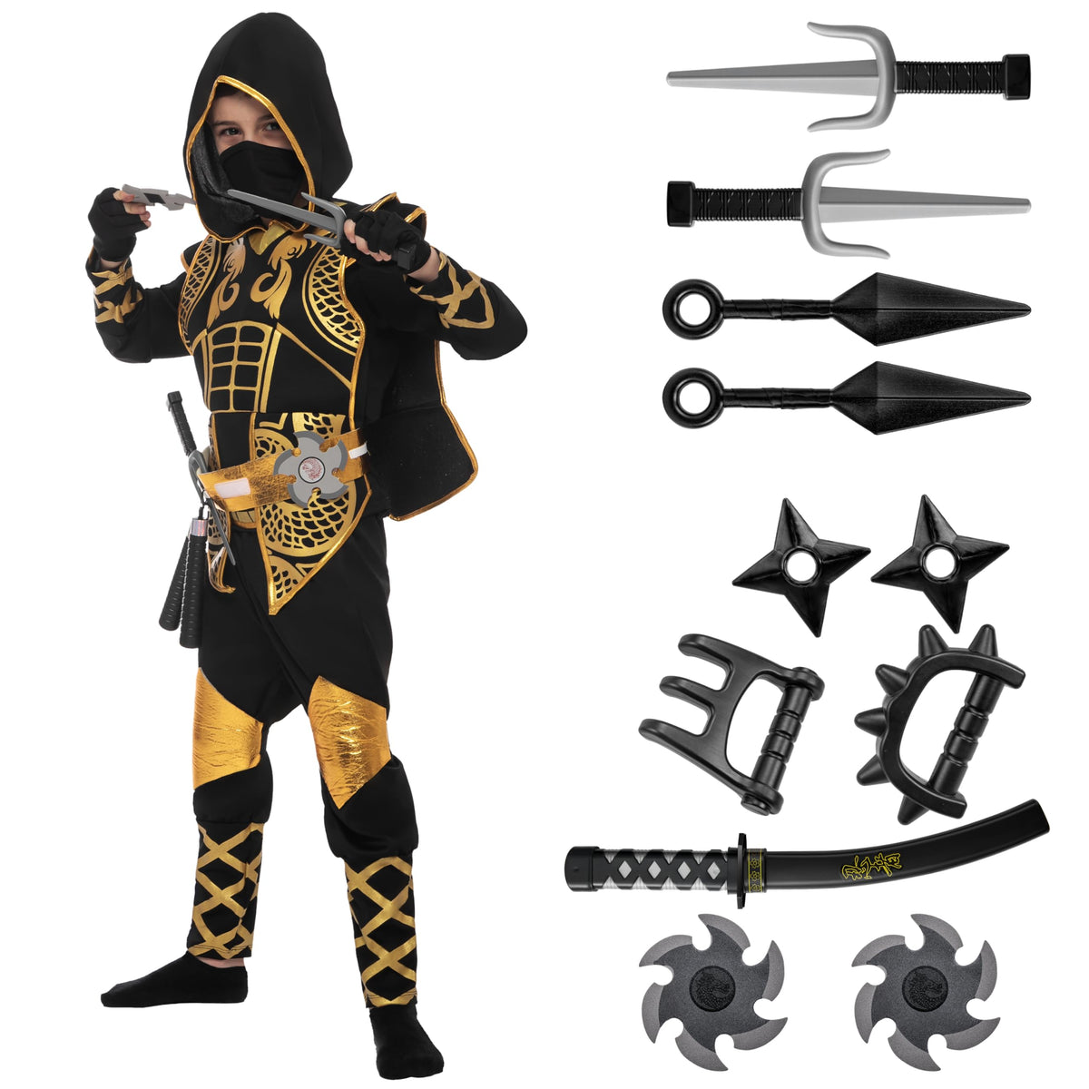 Spooktacular Creations Golden Ninja jumpsuit close-up for a comfortable Halloween look.