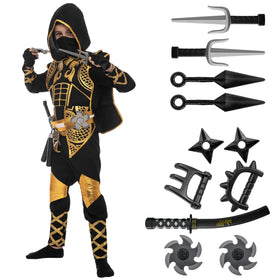 Spooktacular Creations Golden Ninja jumpsuit close-up for a comfortable Halloween look.