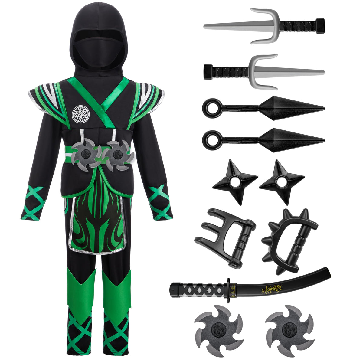 Spooktacular Creations Green Ninja jumpsuit provides durable, comfortable play for active costumes.