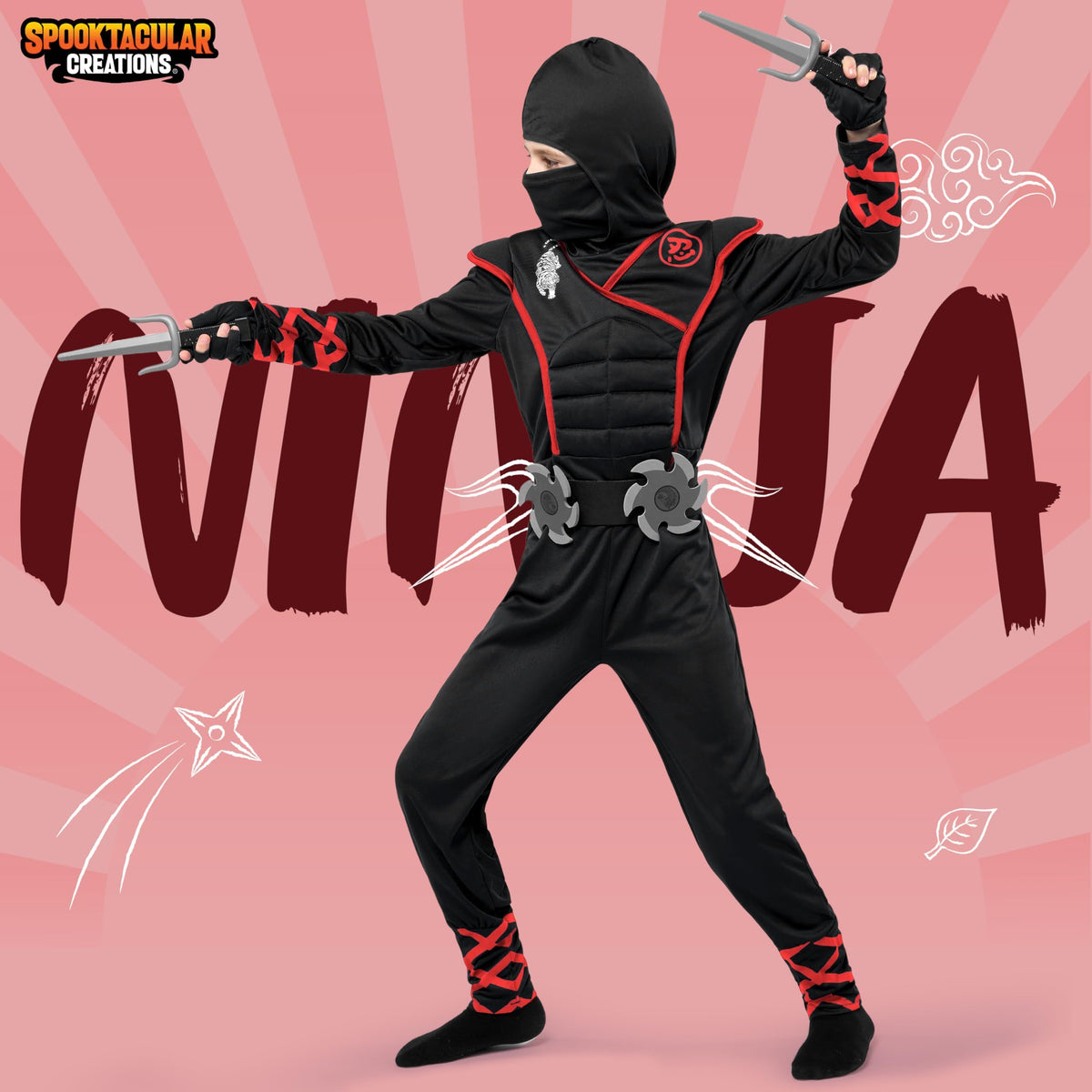 Spooktacular Creations ninja face mask enhances stealth look during Halloween dress-up.