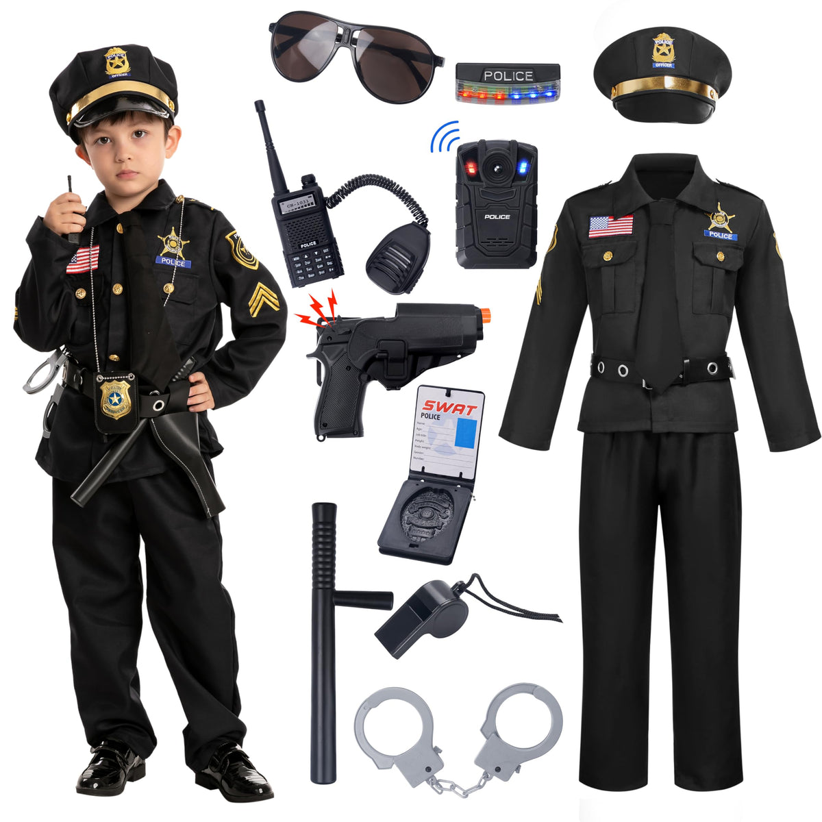 Spooktacular Creations police costume shirt, comfortable for all-day pretend play.